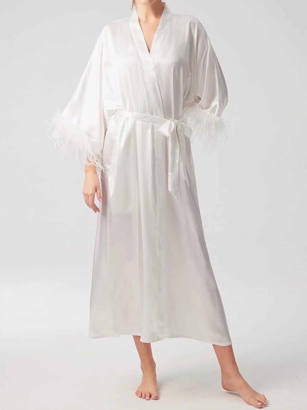 White Long Satin Robe - Picture 6 of 6